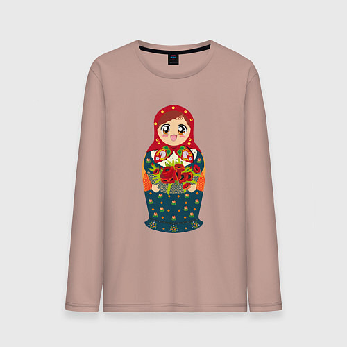Мужской лонгслив Матрёшка аниме / Пыльно-розовый – фото 1