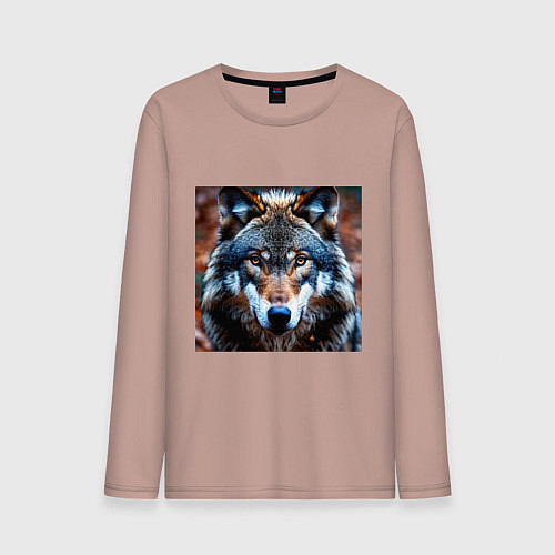 Мужской лонгслив Взгляд серого волка / Пыльно-розовый – фото 1
