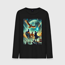 Лонгслив хлопковый мужской Harry Potter and owl - Hogwarts, цвет: черный