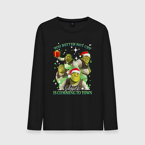 Мужской лонгслив Шрек в городе - Новый год / Черный – фото 1