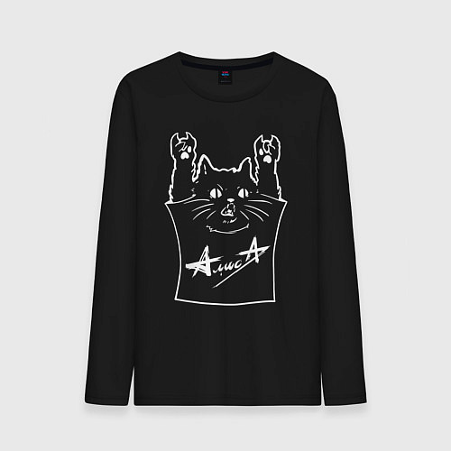 Мужской лонгслив Алиса - кот рок / Черный – фото 1