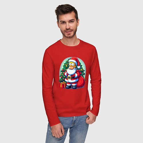 Мужской лонгслив Santa Simpson - ai art / Красный – фото 3