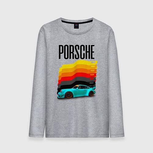 Мужской лонгслив Автомобиль Porsche на фоне флага Германии / Меланж – фото 1