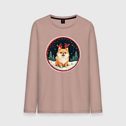 Лонгслив хлопковый мужской Милый померанец с оленьими рожками, цвет: пыльно-розовый