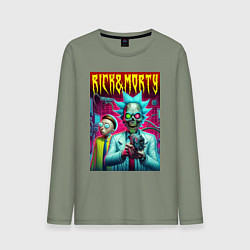 Лонгслив хлопковый мужской Rick with a pistol and Morty - ai art fantasy, цвет: авокадо