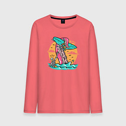 Лонгслив хлопковый мужской Экстремальный серфингист, цвет: коралловый