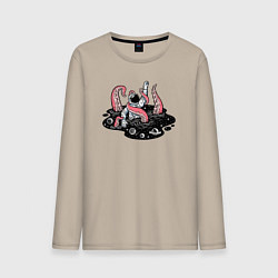 Лонгслив хлопковый мужской Схватка с космическим осьминогом, цвет: миндальный