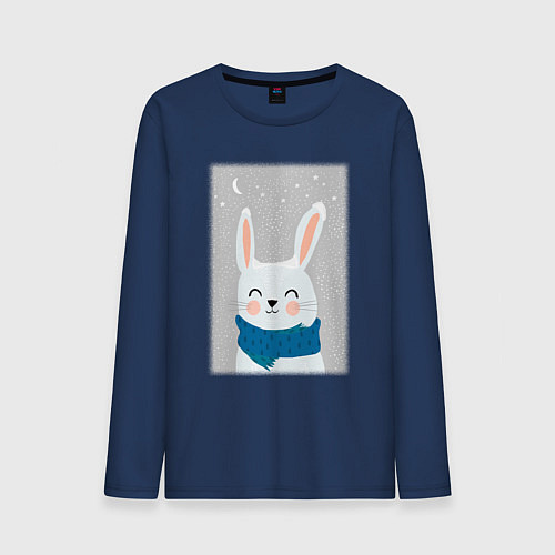 Мужской лонгслив Снежный кролик с шарфом / Тёмно-синий – фото 1