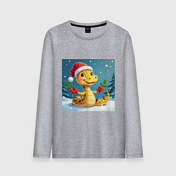 Лонгслив хлопковый мужской Символ 2025 нового года змея в шаке Санты, цвет: меланж