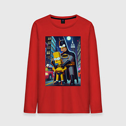 Лонгслив хлопковый мужской Batsimpson with son Bart - ai art fantasy, цвет: красный