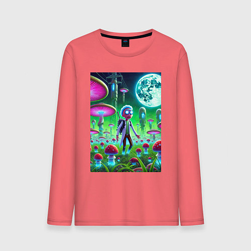 Мужской лонгслив Морти потерял Рика на мухоморной планете / Коралловый – фото 1