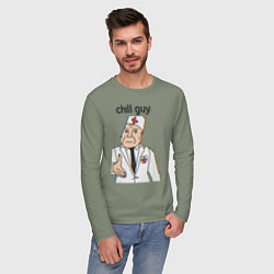 Лонгслив хлопковый мужской Чиловый парень дурка, цвет: авокадо — фото 2