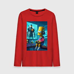 Лонгслив хлопковый мужской Bart Simpson is an avid gamer, цвет: красный