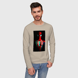 Лонгслив хлопковый мужской Новый человек паук в темноте, цвет: миндальный — фото 2