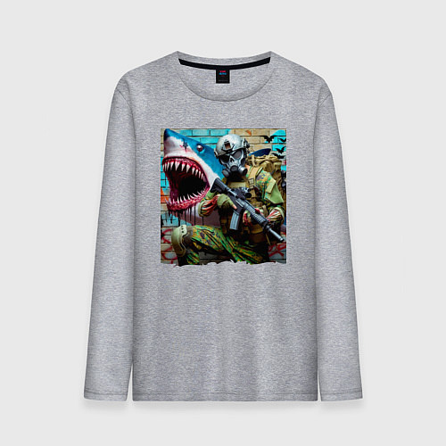 Мужской лонгслив Shark and warrior - graffiti / Меланж – фото 1