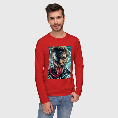 Мужской лонгслив Venom and Eddie - ai art fantasy / Красный – фото 3
