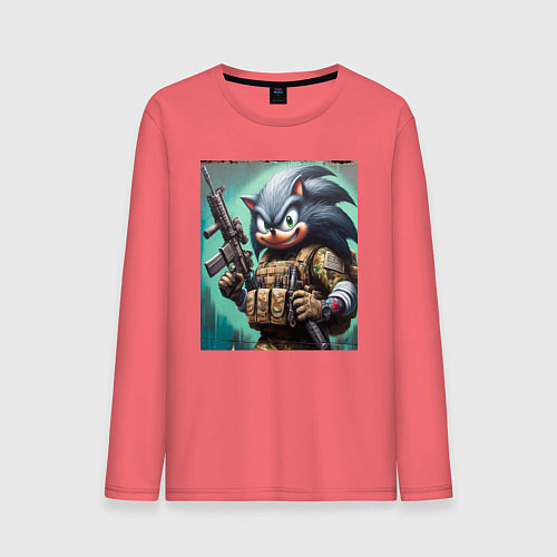 Мужской лонгслив Ёжик Соник солдат спецназа - нейроарт / Коралловый – фото 1