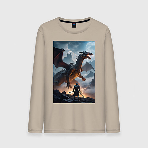 Мужской лонгслив Сражение с драконом / Миндальный – фото 1