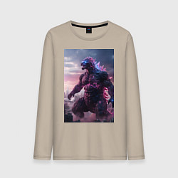Лонгслив хлопковый мужской Годзилла - король монстров, цвет: миндальный