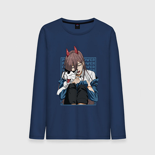 Мужской лонгслив Человек-бензопила Пауэр и кошка / Тёмно-синий – фото 1