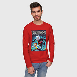 Лонгслив хлопковый мужской Веном вселился в Рика - нейрошутка, цвет: красный — фото 2