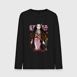 Лонгслив хлопковый мужской Клинок рассекающий демонов Незуко, цвет: черный