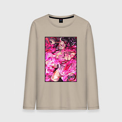 Лонгслив хлопковый мужской Клинок рассекающий демонов Незуко в битве, цвет: миндальный