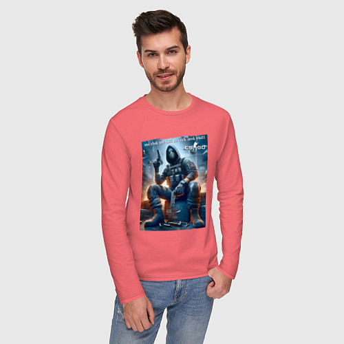 Мужской лонгслив One shot one kill no luck just skill - motto / Коралловый – фото 3
