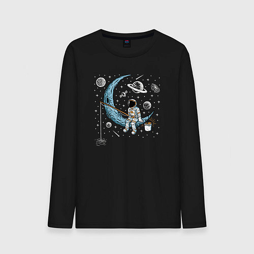 Мужской лонгслив Космическая рыбалка / Черный – фото 1