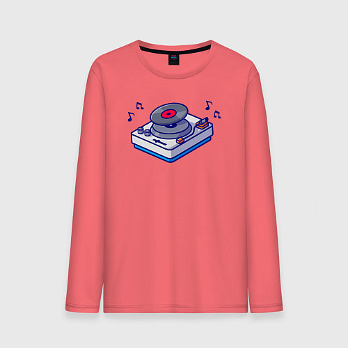 Мужской лонгслив Музыкальный виниловый проигрыватель / Коралловый – фото 1