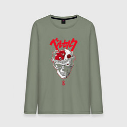 Лонгслив хлопковый мужской Берсерк Гатс череп, цвет: авокадо