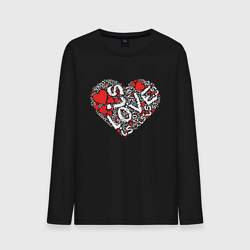Мужской лонгслив Love is - text drawing / Черный – фото 1