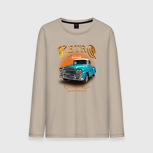 Мужской лонгслив Ретро гараж и автомобиль Chevrolet Apache / Миндальный – фото 1