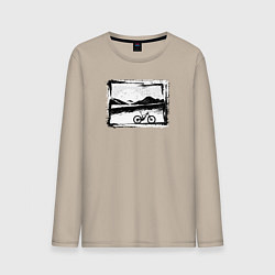 Лонгслив хлопковый мужской Птицы, горы и байк, цвет: миндальный