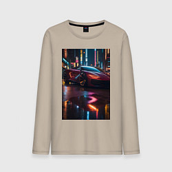 Лонгслив хлопковый мужской Суперкар и неон, цвет: миндальный
