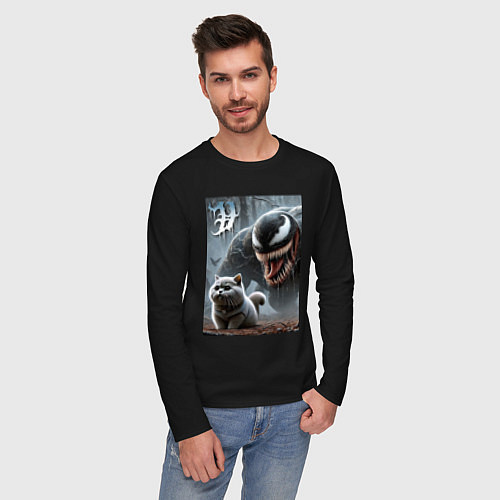 Мужской лонгслив Venom wants to move into a purebred cat / Черный – фото 3