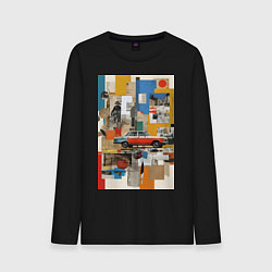 Лонгслив хлопковый мужской Плакат с ретро автомобилем, цвет: черный