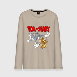 Лонгслив хлопковый мужской Том и Джерри - погоня, цвет: миндальный