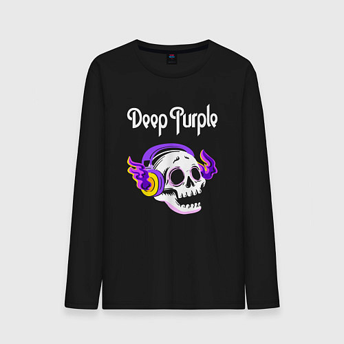Мужской лонгслив Deep Purple - неоновый череп / Черный – фото 1