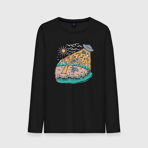 Мужской лонгслив НЛО на пляже / Черный – фото 1