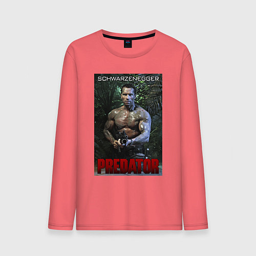 Мужской лонгслив Арнольд Шварценеггер - хищник / Коралловый – фото 1