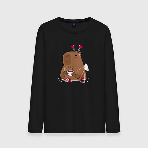 Мужской лонгслив Капибара купидон / Черный – фото 1