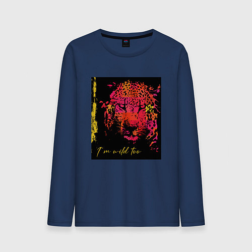 Мужской лонгслив Леопард-разноцветная абстракция / Тёмно-синий – фото 1