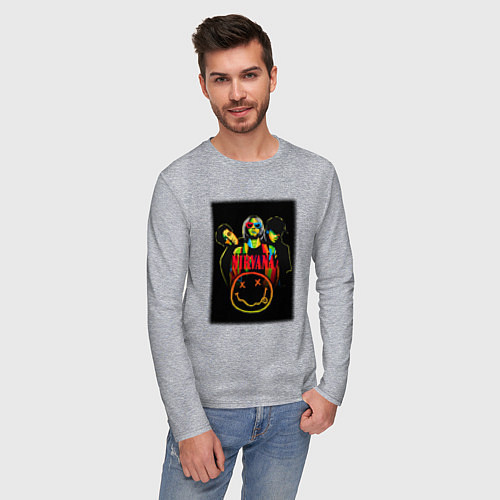 Мужской лонгслив Нирвана рок группа / Меланж – фото 3