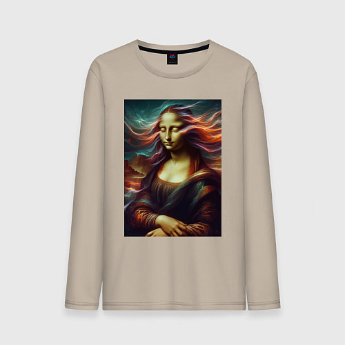 Мужской лонгслив Мона Лиза закрыла глаза / Миндальный – фото 1