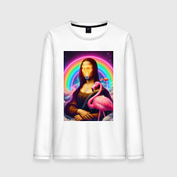 Лонгслив хлопковый мужской Мона Лиза - лампочка и розовый фламинго, цвет: белый