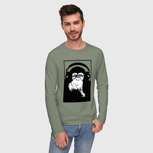 Мужской лонгслив Monkey in the headphones / Авокадо – фото 3