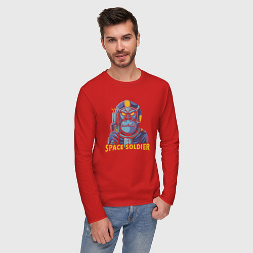 Мужской лонгслив Monkey space soldier / Красный – фото 3