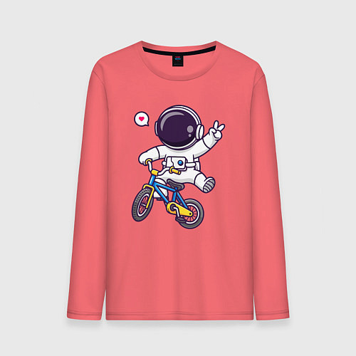 Мужской лонгслив Космонавт на велике / Коралловый – фото 1