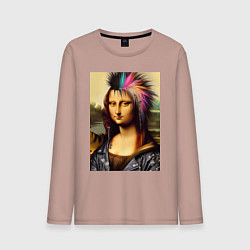 Лонгслив хлопковый мужской Mona Lisa - punks not dead, цвет: пыльно-розовый